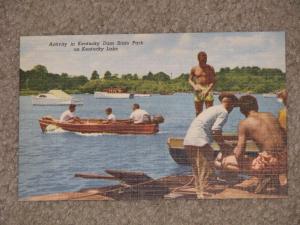 Activity in Kentucky Dam State Park on Kentucky Lake, unused vintage card