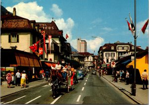 Postcard Switzerland Interlaken Street Scene Horse Carriage