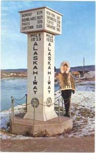 Mile 1523 Alaska Highway Marker Fairbanks, AK,  Pre-zip code Chrome