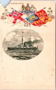 1900s H. M. S. Hannibal Steam Ship Raphael Tuck & Sons Embossed Postcard
