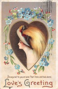 J58/ Valentine's Day Love Holiday Postcard c1910 Pretty Woman Hat 155
