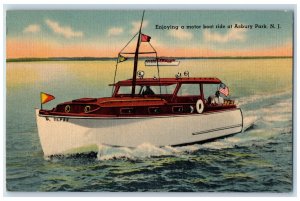 c1940's Enjoying A Motor Boat Ride at Asbury Park New Jersey NJ Postcard