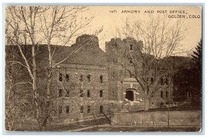 c1910 Exterior View Armory Post Office Building Golden Colorado Vintage Postcard