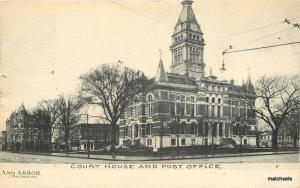 1907 Ann Arbor Michigan Courthouse Post Office Wahr postcard 6046