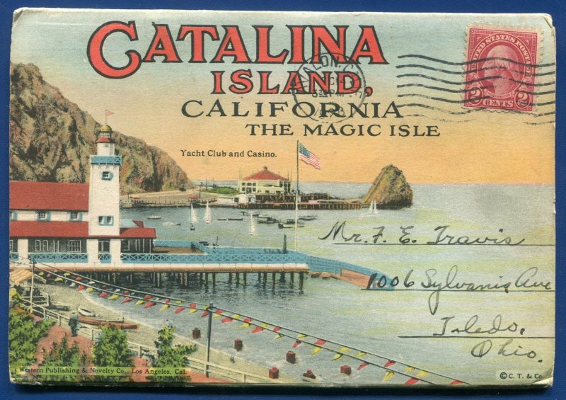 Catalina Island California Magic Isle Avalon bay Yacht Club postcard folder