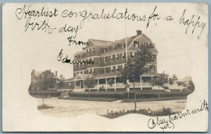 FREEPORT NY CRYSTAL LAKE HOTEL 1906 ANTIQUE REAL PHOTO POSTCARD RPPC CORK STAMP