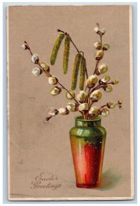 Naperville IL Postcard Easter Greetings Cattails Pipe Berry Embossed 1915 Posted