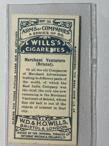 CIGARETTE CARD - WILLS COMPANY ARMS #34 MERCHANT VENTURERS BRISTOL    (UU240)