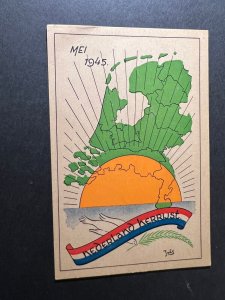 1945 Dutch Netherlands Holland Liberation Postcard Sun Map Dove with Leaf