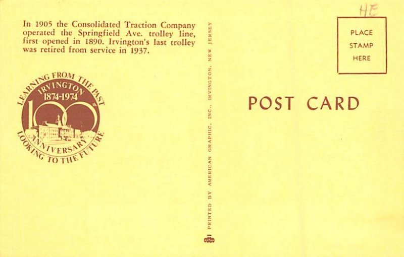 Consolidated Traction Company, US Mail Irvington, New Jersey, USA, Reproducti...