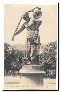 Saint Lo Old Postcard Statue of Laitiere Normande