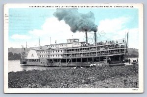 K4/ Ship Postcard c1930 Carrollton Kentucky Steamer Cincinnati River 297