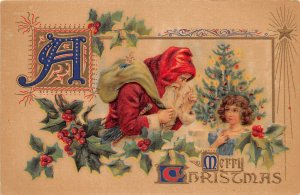 J71/ Santa Claus Christmas Postcard c1910 Pretty Girl Tree Toys 336