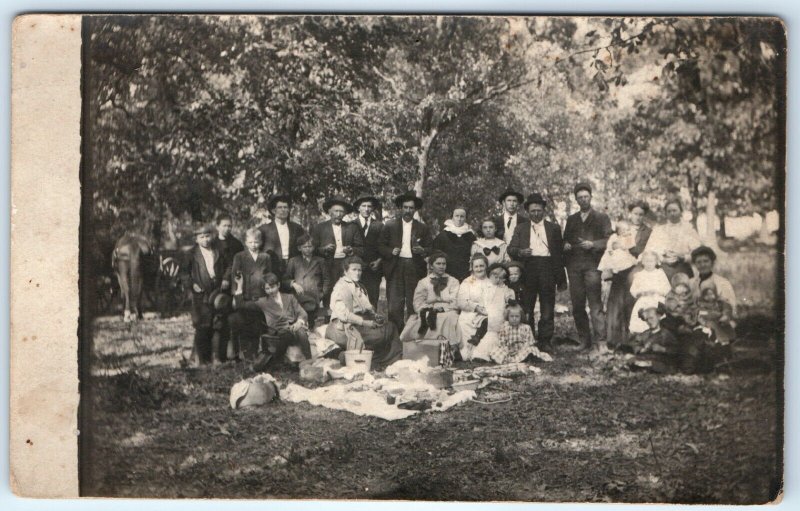 x8 LOT c1910s Groups of People RPPC Family Picnic Real Photo Postcards Kids A175