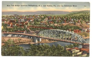 Postcard New Toll Bridge between Philipsburg NJ + Easton PA Delaware River