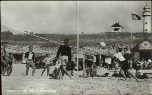 Volleyball Game & Lighthouse Egmond Aan Zee Strandleven Real Photo Postcard