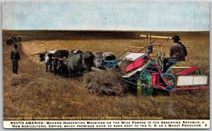 South America Modern Harvesting Machines On Wide Pampas Argentine Postcard