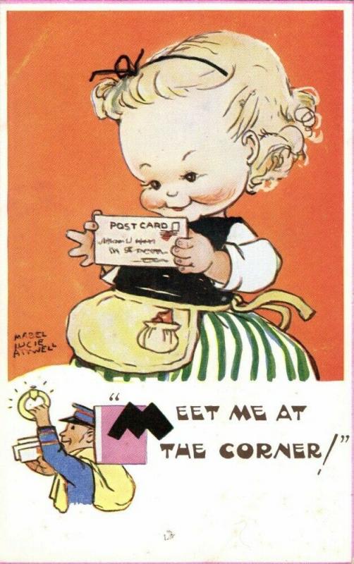 artist signed MABEL LUCIE ATTWELL, No. 5492 Meet Me at the Corner! (1950s)