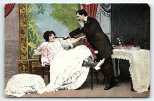 1908 GAGE OK ROMANTIC COUPLE MAN MAKING ADVANCES ART DECO ERA POSTCARD P3700