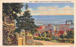 Duluth Panorama from Skyline Parkway Lift Bridge Minnesota 1945 linen postcard