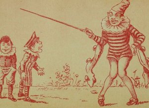 1870's-80's Creepy Weird Clown With Kids Victorian Trade Card F77