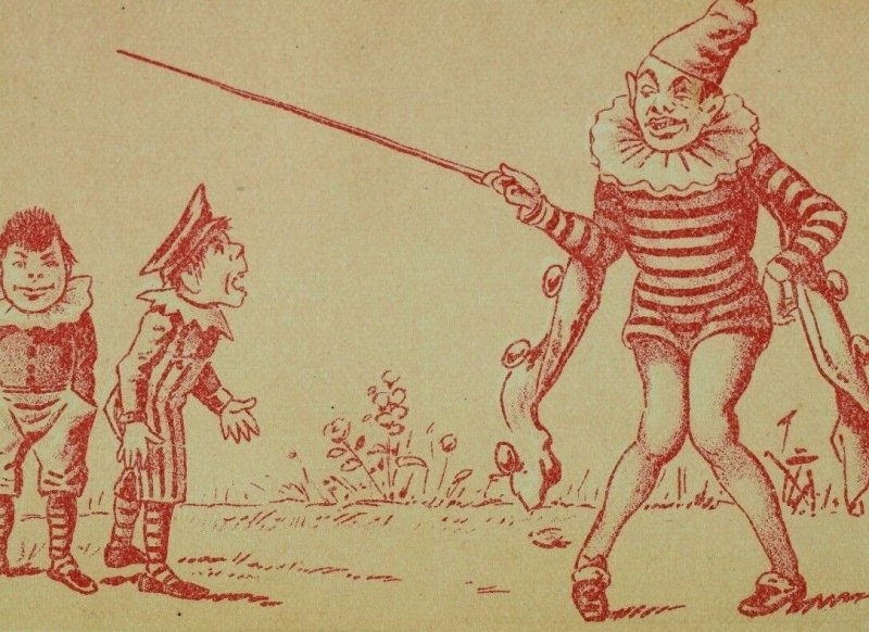 1870's-80's Creepy Weird Clown With Kids Victorian Trade Card F77