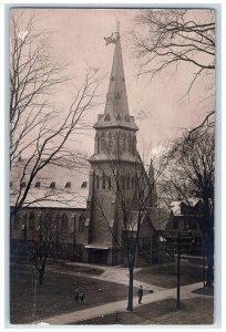 1910 Holy Trinity Church Steeple Greenfield MA RPPC Photo Posted Postcard