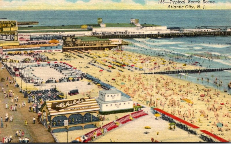 New Jersey Atlantic City Typical Beach Scene Curteich