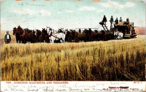 Combined Harvester Thrasher Field Large Horse Team Postcard Sellochrom UND 1907