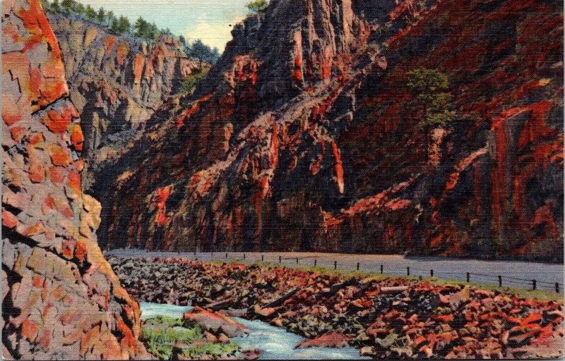 Rugged Walls Thompson Canon Hwy Rocky Mountain Park Colorado CO Linen Postcard  