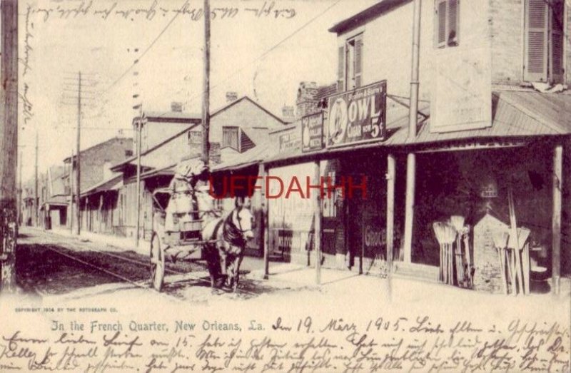 pre-1907 IN THE FRENCH QUARTER, NEW ORLEANS, LA 1905 horsedrawn cart 