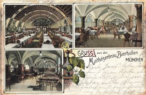 MÜNCHEN GERMANY~MATHÄSER BRÄU BIERHALLEN~1905 MULTI IMAGE SANGUINETTI POSTCARD