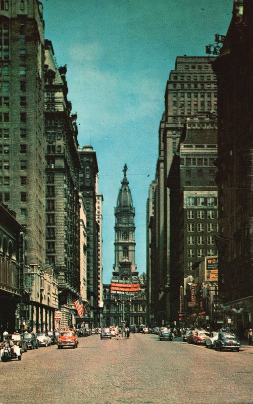 Vintage Postcard Looking North On South Broad Street Philadelphia Pennsylvania