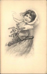 Beautiful Little Girl with Mistletoe M. Munk Publisher c1910 Vintage Postcard