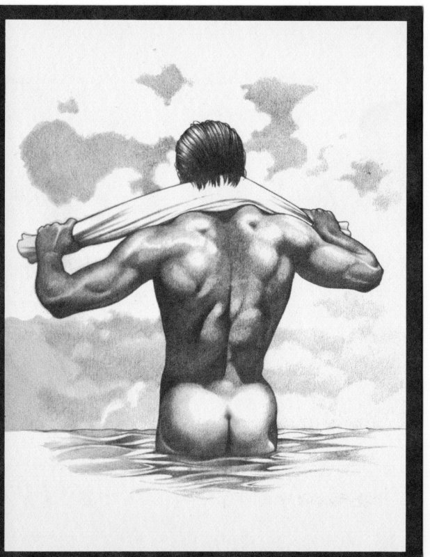 David Rear view Male Physique Drawing 1980 George Stavrinos Americards N.Y.C.N.Y