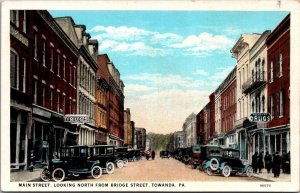 Main Street, Looking North from Bridge Street Towanda PA Vintage Postcard R71