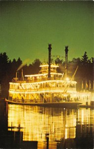 DISNEYLAND Anaheim California 1960-70s Postcard Mark Twain Steamboat at Night