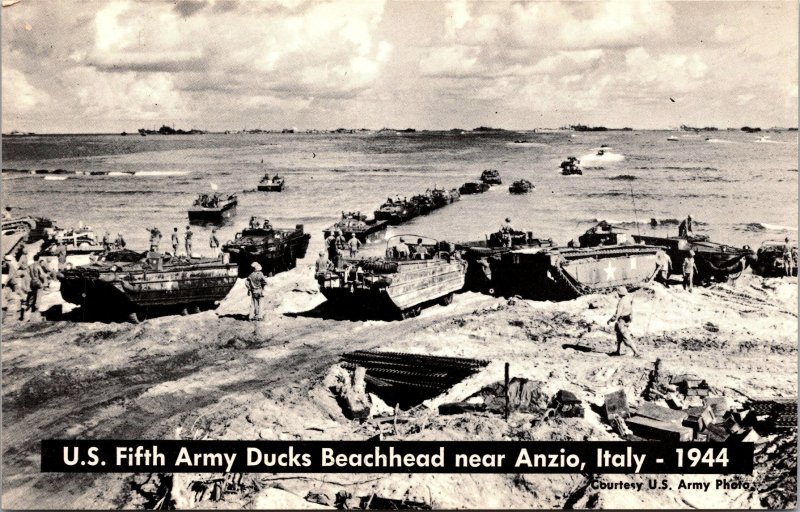 U.S. Fifth Army Ducks Beachhead near Anzio Italy 1944 WW2 postcard