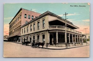 POST OFFICE HONOLULU HAWAII HORSE CARRIAGE POSTCARD (c. 1908)