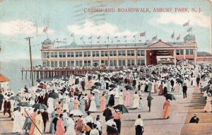 ASBURY PARK NEW JERSEY~CASINO-BOARDWALK~1912 TO LONDON ENGLAND POSTCARD