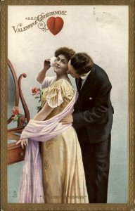 TUCK VALENTINE Engagement Series Man Kisses Woman at Antique Vanity c1910 PC