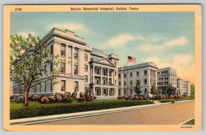 1943 BAYLOR MEMORIAL HOSPITAL DALLAS TEXAS WWII SOLDIER MESSAGE LINEN POSTCARD