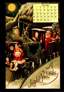 1987 Calendar Series December Christmas Greetings Santa Claus Driving Train