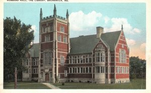 Vintage Postcard Hubbard Hall The Library Historical Building Brunswick Maine ME