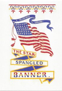 US Patriotic mint card. showing top of a brightly colored silk bookmark.  Nice.