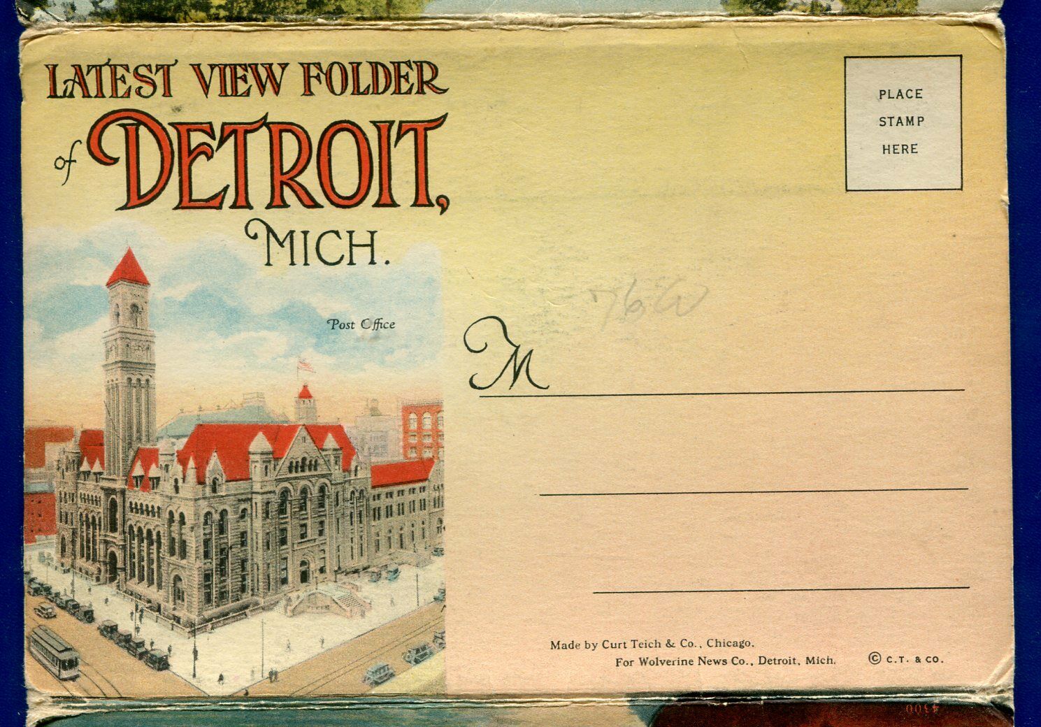 Detroit Michigan mi Post Office Fisher bldg Institue of Arts postcard