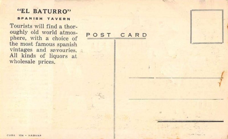 Havana Cuba El Baturro Spanish Tavern Advertising Vintage Postcard AA48807