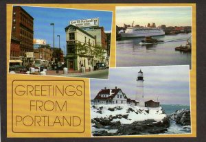 ME Greetings From Portland Maine Lighthouse Ship Stores Postcard