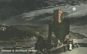 Vintage Postcard 1910's Entrance to Darlmouth Harbour Water and Boat Moonlight
