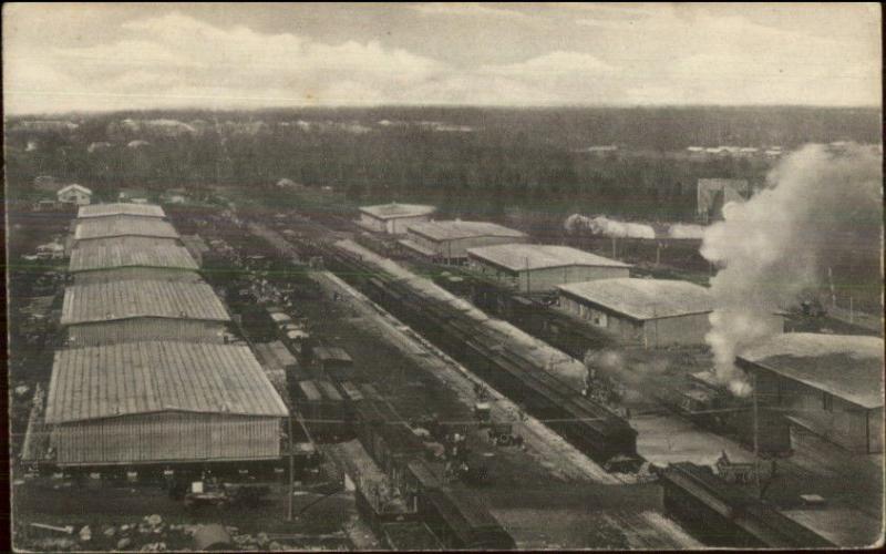 Camp Pike AR Warehouses RR Train c1920 Postcard